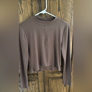 Women's Ribbed Long Sleeve Top - Brown Sz M